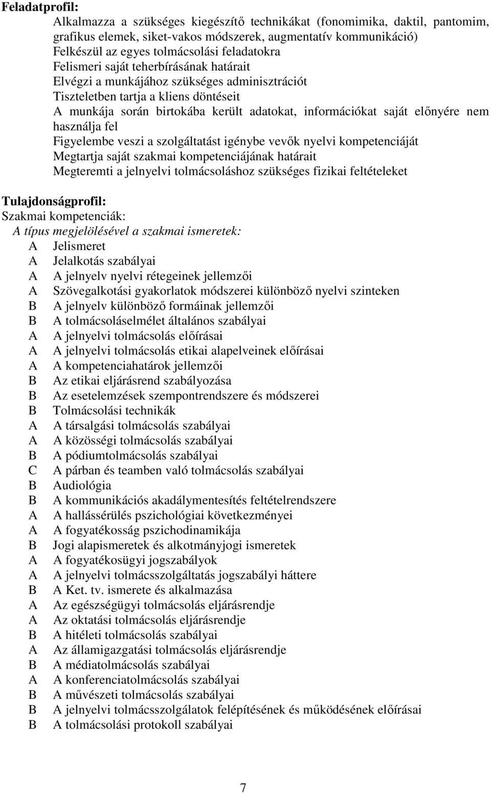 saját előnyére nem használja fel Figyelembe veszi a szolgáltatást igénybe vevők nyelvi kompetenciáját Megtartja saját szakmai kompetenciájának határait Megteremti a jelnyelvi tolmácsoláshoz szükséges