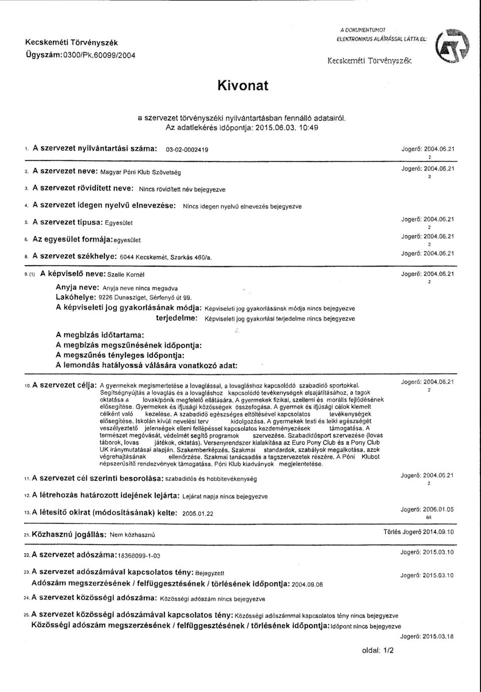 A szervezet rövidített neve: Nincs röviditett név bejegyezve 4. A szervezet idegen nyelvü elnevezése: Nincs idegen nyelvű elnevezés bejegyezve s. A szervezet típusa: Egyesület e.