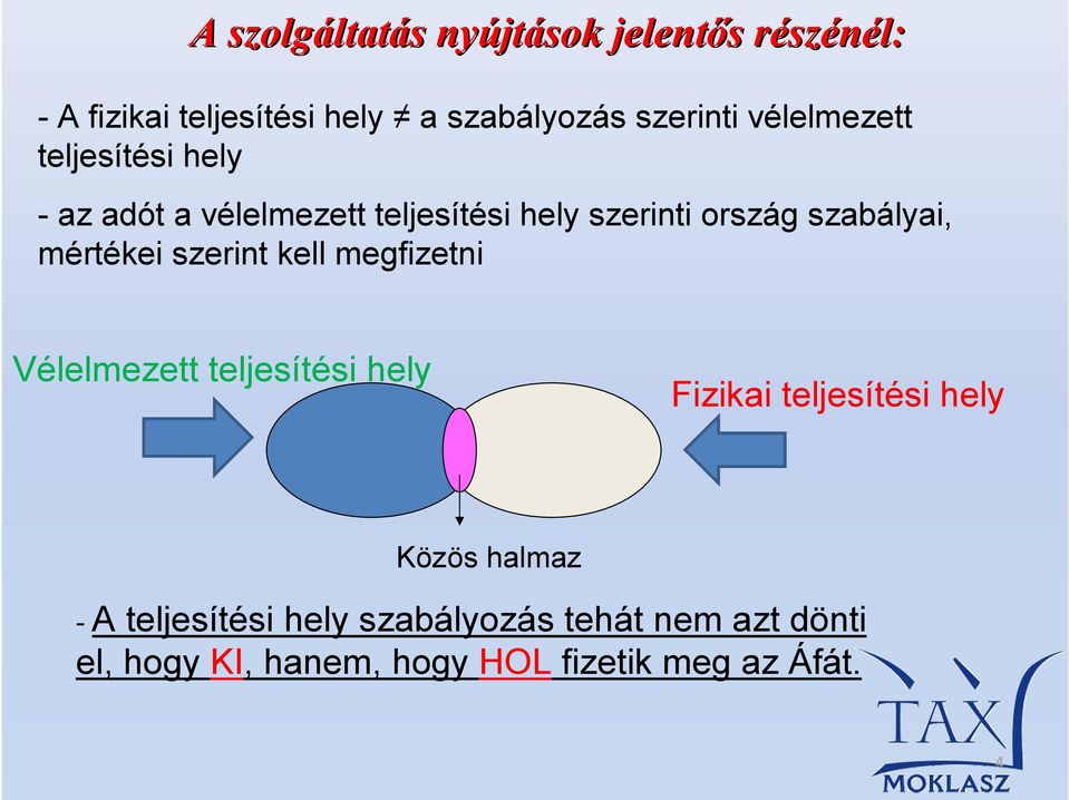 szabályai, mértékei szerint kell megfizetni Vélelmezett teljesítési hely Fizikai teljesítési hely Közös