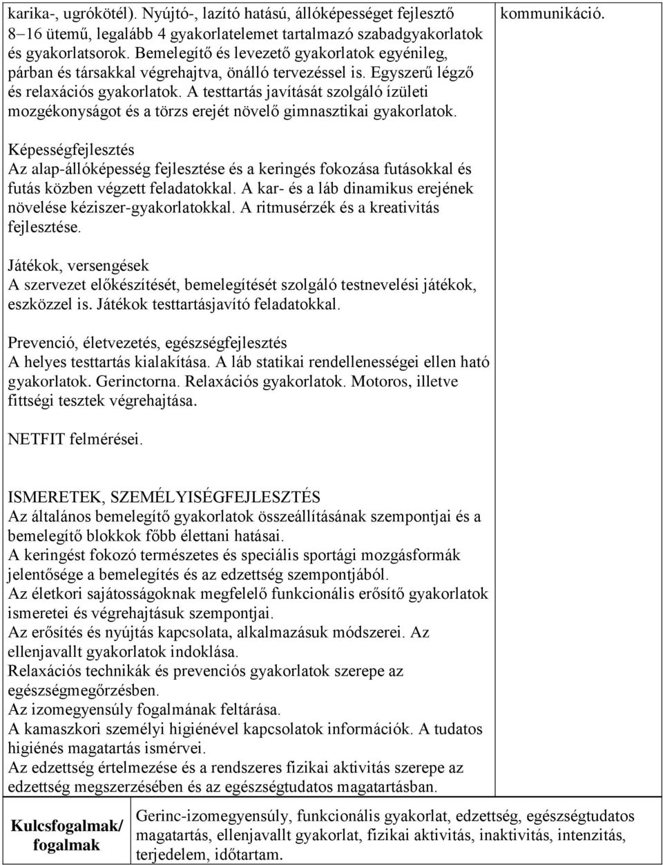 A testtartás javítását szolgáló ízületi mozgékonyságot és a törzs erejét növelő gimnasztikai gyakorlatok. kommunikáció.