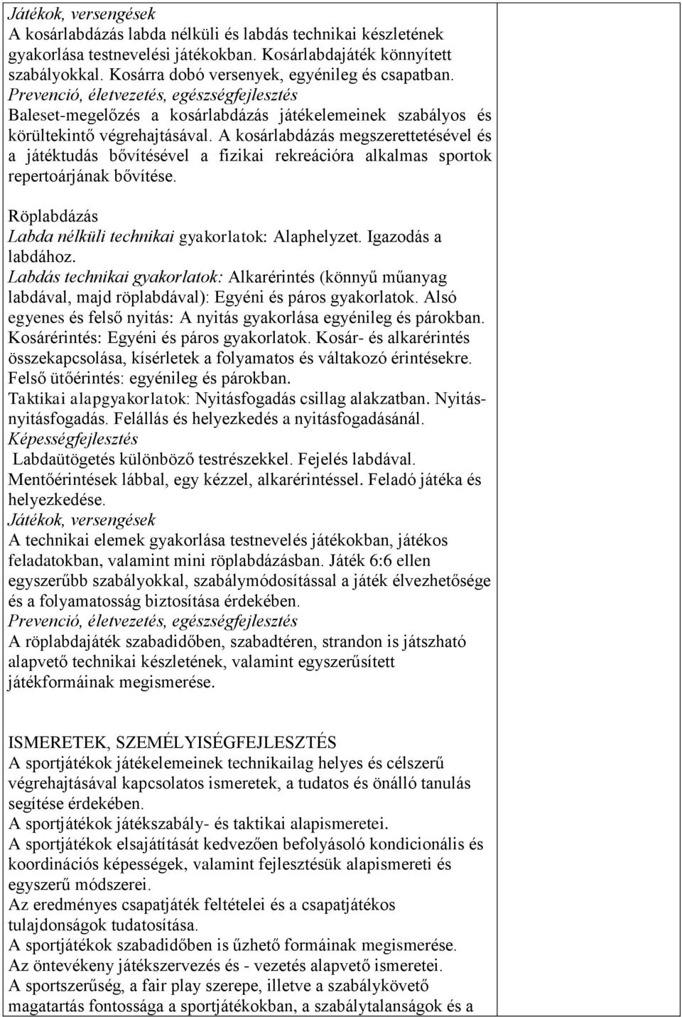 A kosárlabdázás megszerettetésével és a játéktudás bővítésével a fizikai rekreációra alkalmas sportok repertoárjának bővítése. Röplabdázás Labda nélküli technikai gyakorlatok: Alaphelyzet.