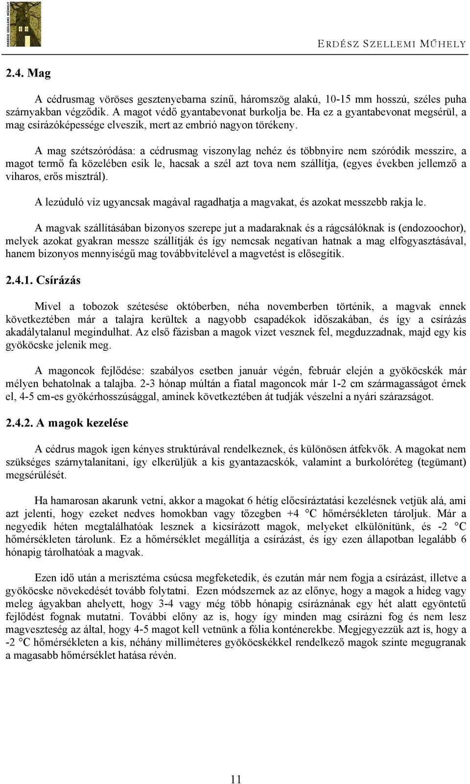 A mag szétszóródása: a cédrusmag viszonylag nehéz és többnyire nem szóródik messzire, a magot termő fa közelében esik le, hacsak a szél azt tova nem szállítja, (egyes években jellemző a viharos, erős