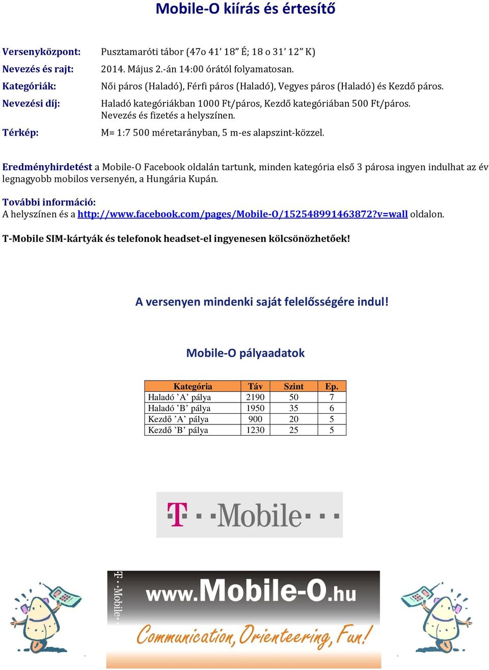 Nevezés és fizetés a helyszínen. Térkép: M= 1:7 500 méretarányban, 5 m-es alapszint-közzel.