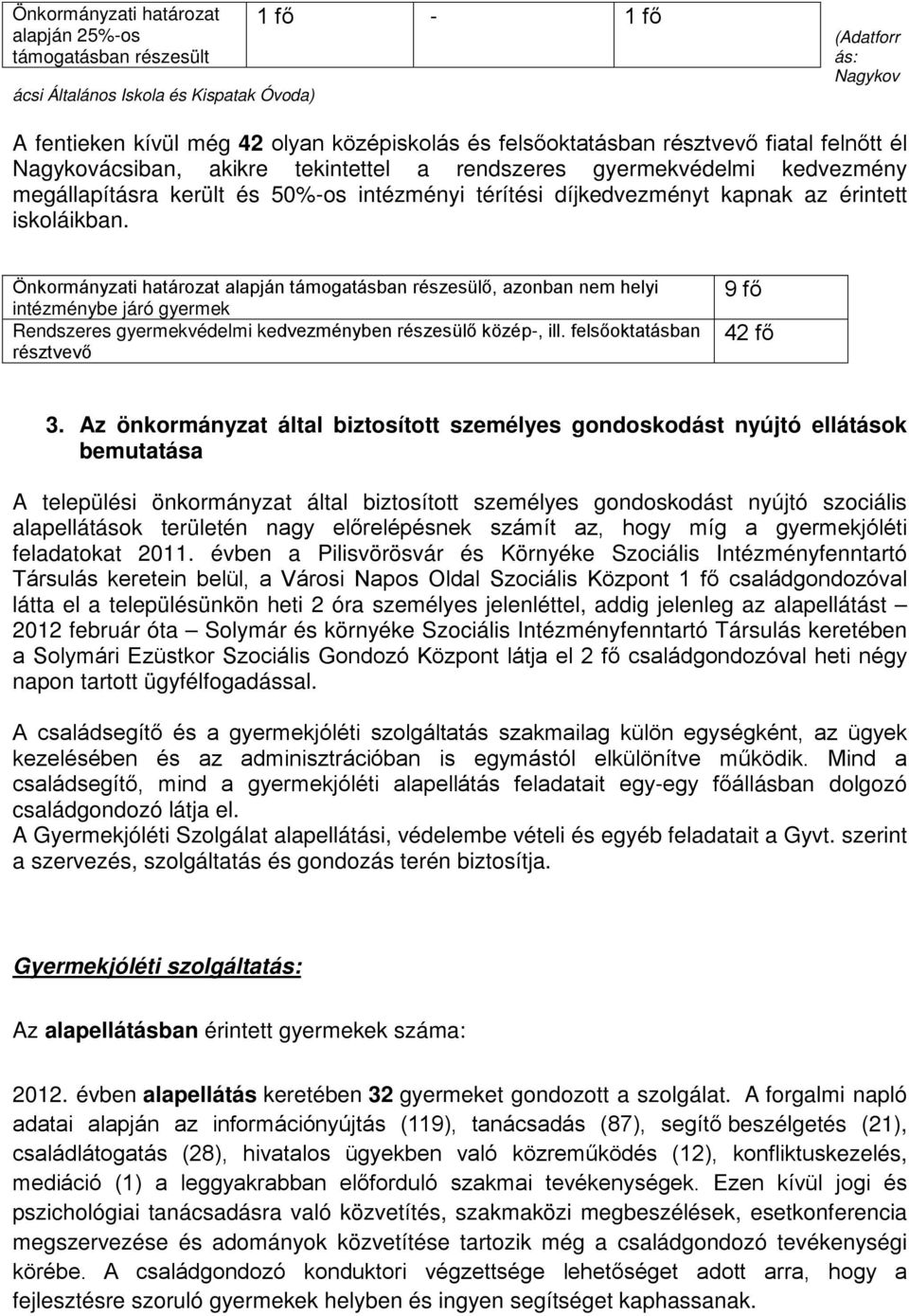 Önkormányzati határozat alapján támogatásban részesülő, azonban nem helyi intézménybe járó gyermek Rendszeres gyermekvédelmi kedvezményben részesülő közép-, ill.