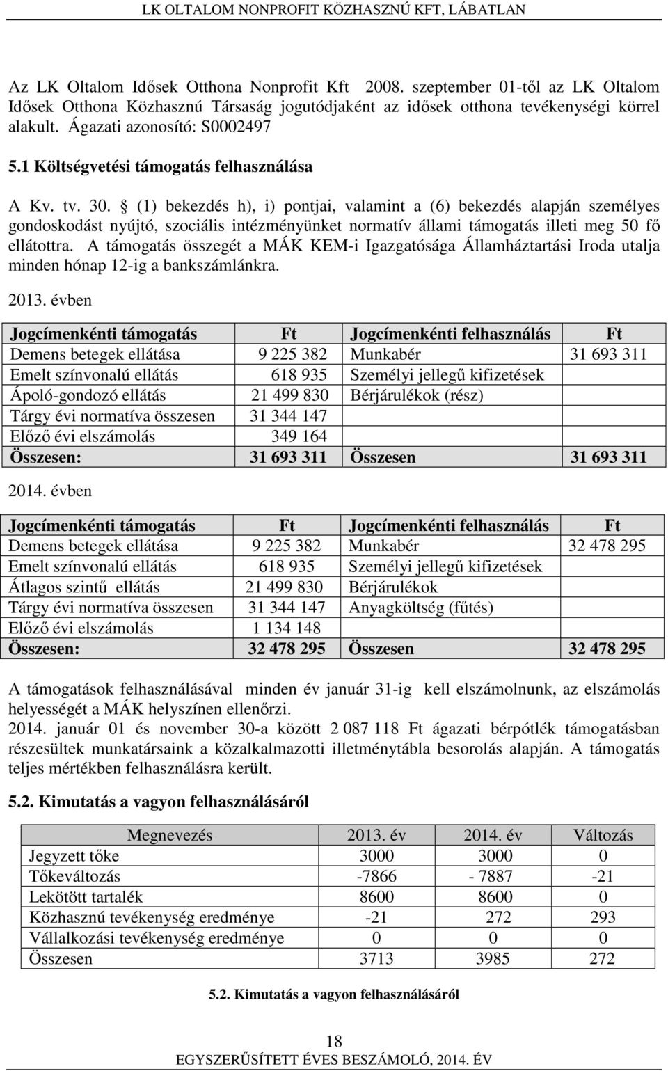 (1) bekezdés h), i) pontjai, valamint a (6) bekezdés alapján személyes gondoskodást nyújtó, szociális intézményünket normatív állami támogatás illeti meg 50 fő ellátottra.
