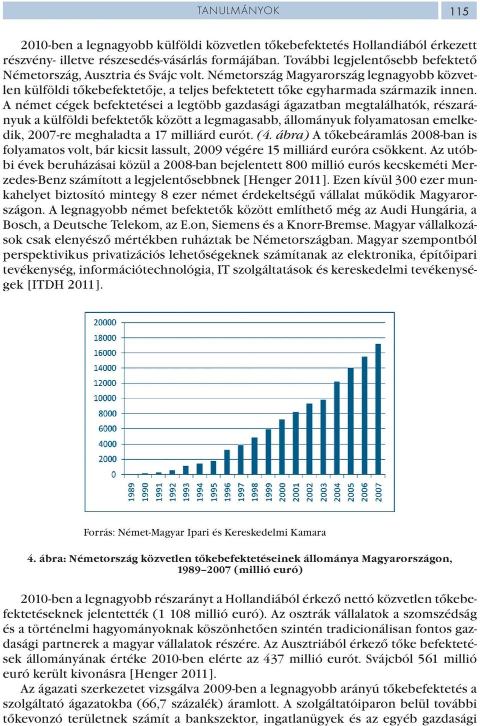 A német cégek befektetései a legtöbb gazdasági ágazatban megtalálhatók, részarányuk a külföldi befektetők között a legmagasabb, állományuk folyamatosan emelkedik, 2007-re meghaladta a 17 milliárd