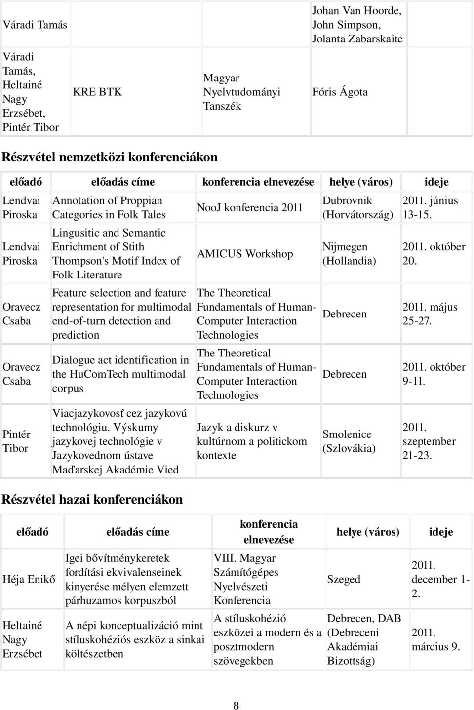 Enrichment of Stith Thompson's Motif Index of Folk Literature Feature selection and feature representation for multimodal end-of-turn detection and prediction Dialogue act identification in the