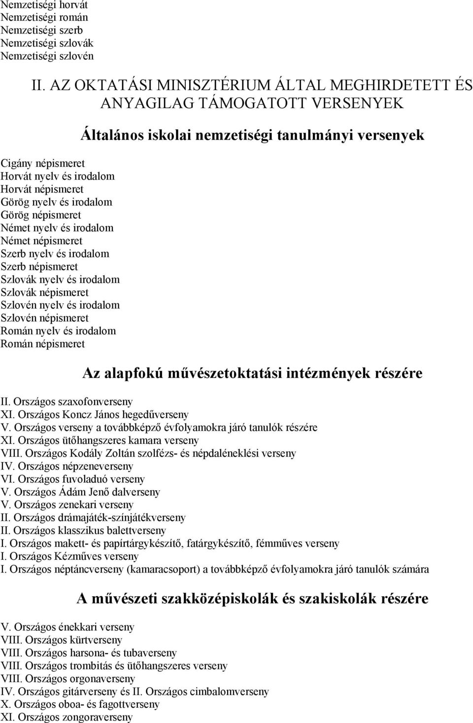 irodalom Német népismeret Szerb nyelv és irodalom Szerb népismeret Szlovák nyelv és irodalom Szlovák népismeret Szlovén nyelv és irodalom Szlovén népismeret Román nyelv és irodalom Román népismeret