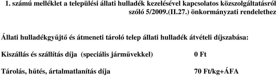 ) önkormányzati rendelethez Állati hulladékgyűjtő és átmeneti tároló telep állati