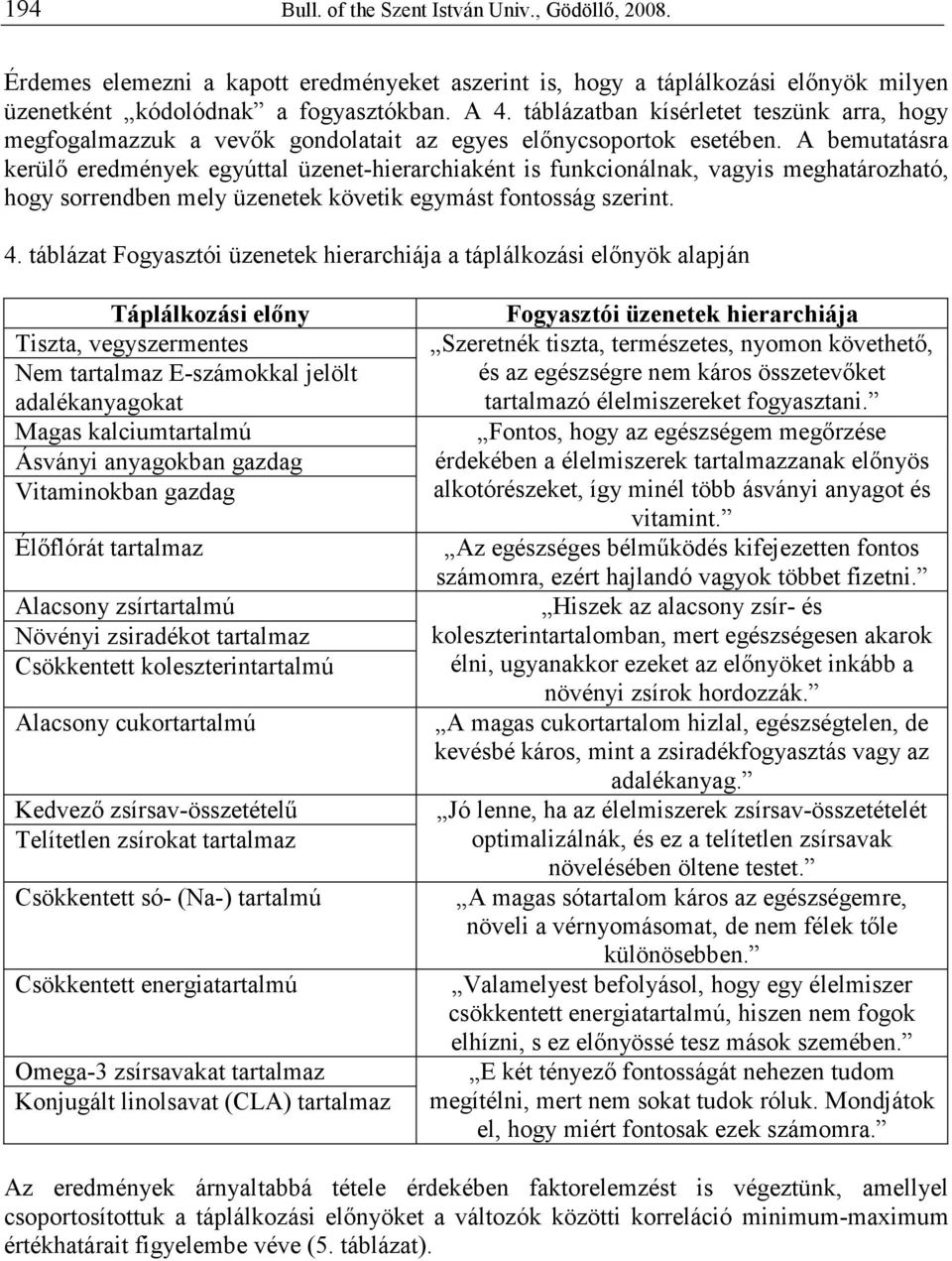 A bemutatásra kerülı eredmények egyúttal üzenet-hierarchiaként is funkcionálnak, vagyis meghatározható, hogy sorrendben mely üzenetek követik egymást fontosság szerint. 4.