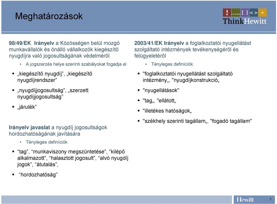 2003/41/EK Irányelv a foglalkoztatói nyugellátást szolgáltató intézmények tevékenységéről és felügyeletéről Tényleges definíciók "foglalkoztatói nyugellátást szolgáltató intézmény,