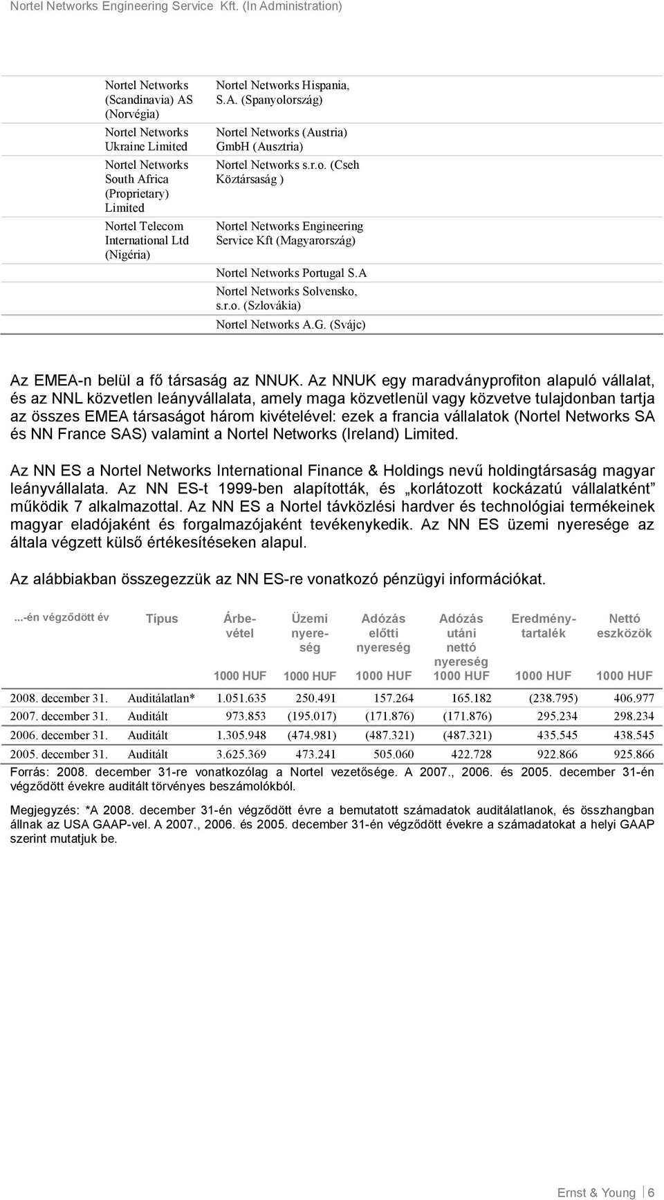 Az NNUK egy maradványprofiton alapuló vállalat, és az NNL közvetlen leányvállalata, amely maga közvetlenül vagy közvetve tulajdonban tartja az összes EMEA társaságot három kivételével: ezek a francia