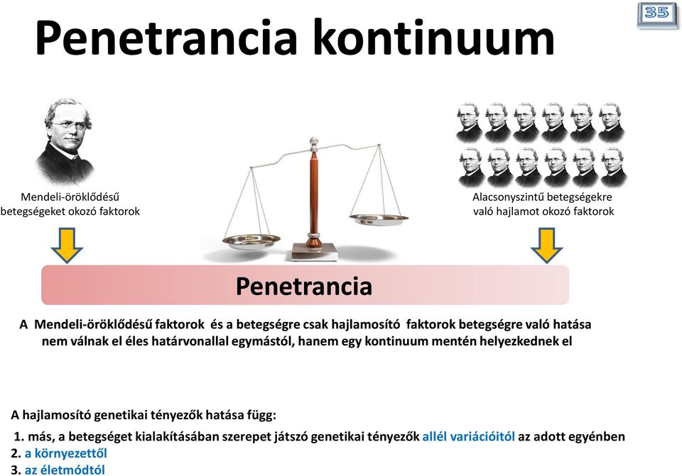 határvonallal egymástól, hanem egy kontinuum mentén helyezkednek el A hajlamosító genetikai tényezők hatása függ: 1.