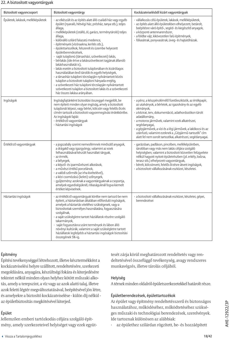 ), teljes állaga, melléképületek (istálló, ól, garázs, terménytároló) teljes állaga, különálló szilárd falazatú medence, építmények (vízóraakna, kerítés stb.