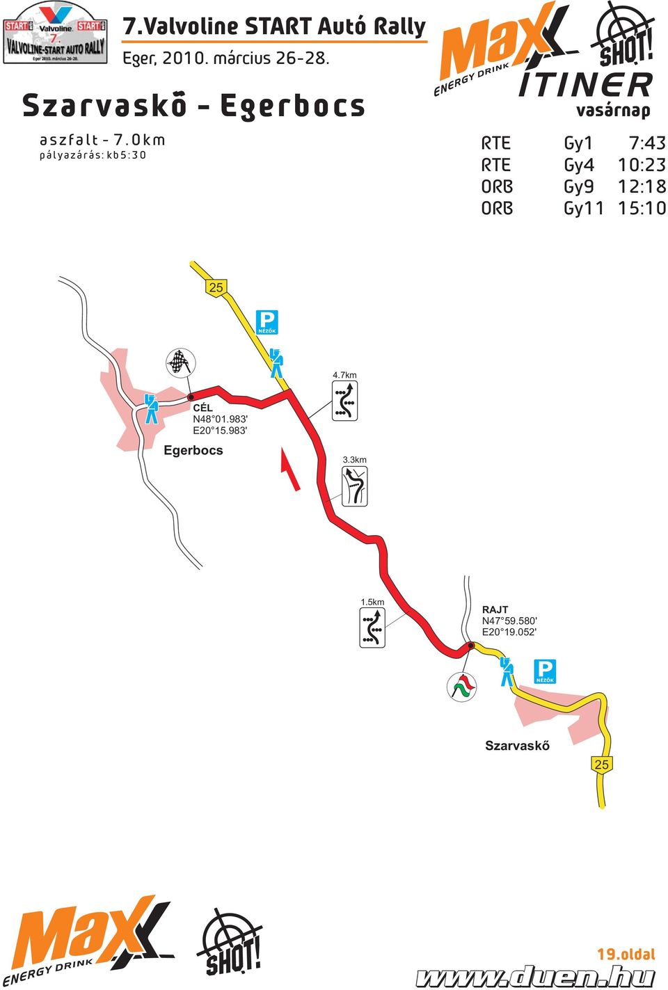 Valvoline START Autó Rally vasárnap RTE Gy1 7:43 RTE Gy4 10:23 ORB