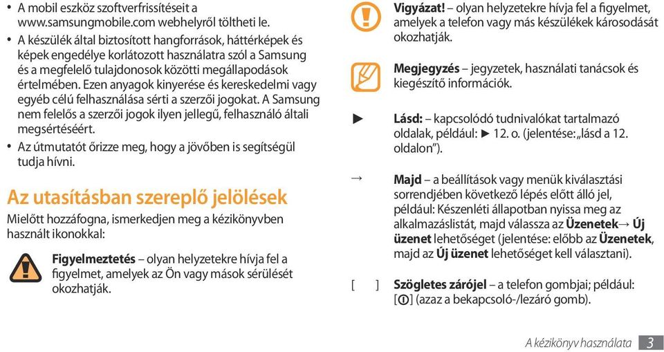 Ezen anyagok kinyerése és kereskedelmi vagy egyéb célú felhasználása sérti a szerzői jogokat. A Samsung nem felelős a szerzői jogok ilyen jellegű, felhasználó általi megsértéséért.