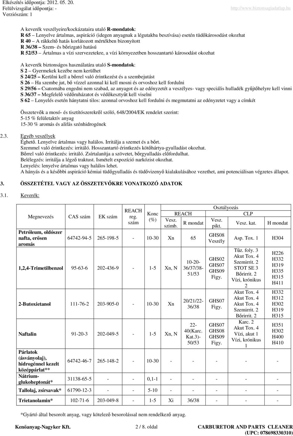 Gyermekek kezébe nem kerülhet S 24/25 Kerülni kell a bırrel való érintkezést és a szembejutást S 26 Ha szembe jut, bı vízzel azonnal ki kell mosni és orvoshoz kell fordulni S 29/56 Csatornába engedni