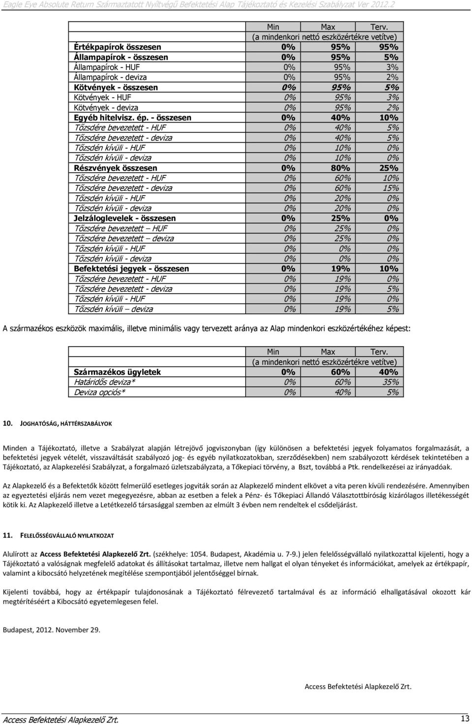 5% Kötvények - HUF 0% 95% 3% Kötvények - deviza 0% 95% 2% Egyéb hitelvisz. ép.