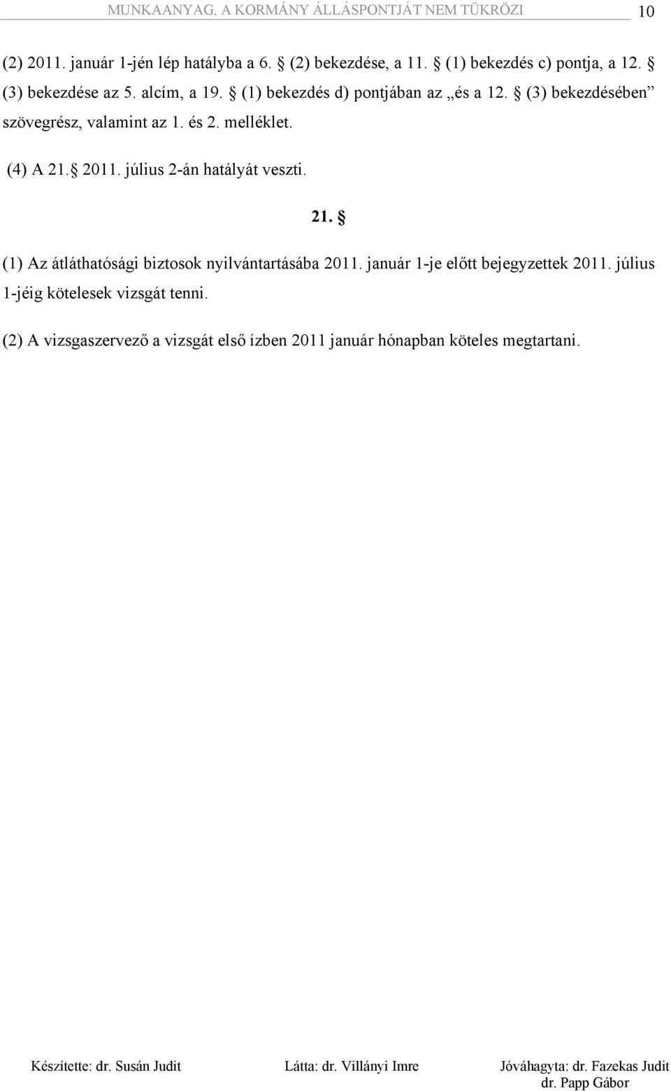 2011. július 2-án hatályát veszti. 21. (1) Az átláthatósági biztosok nyilvántartásába 2011.