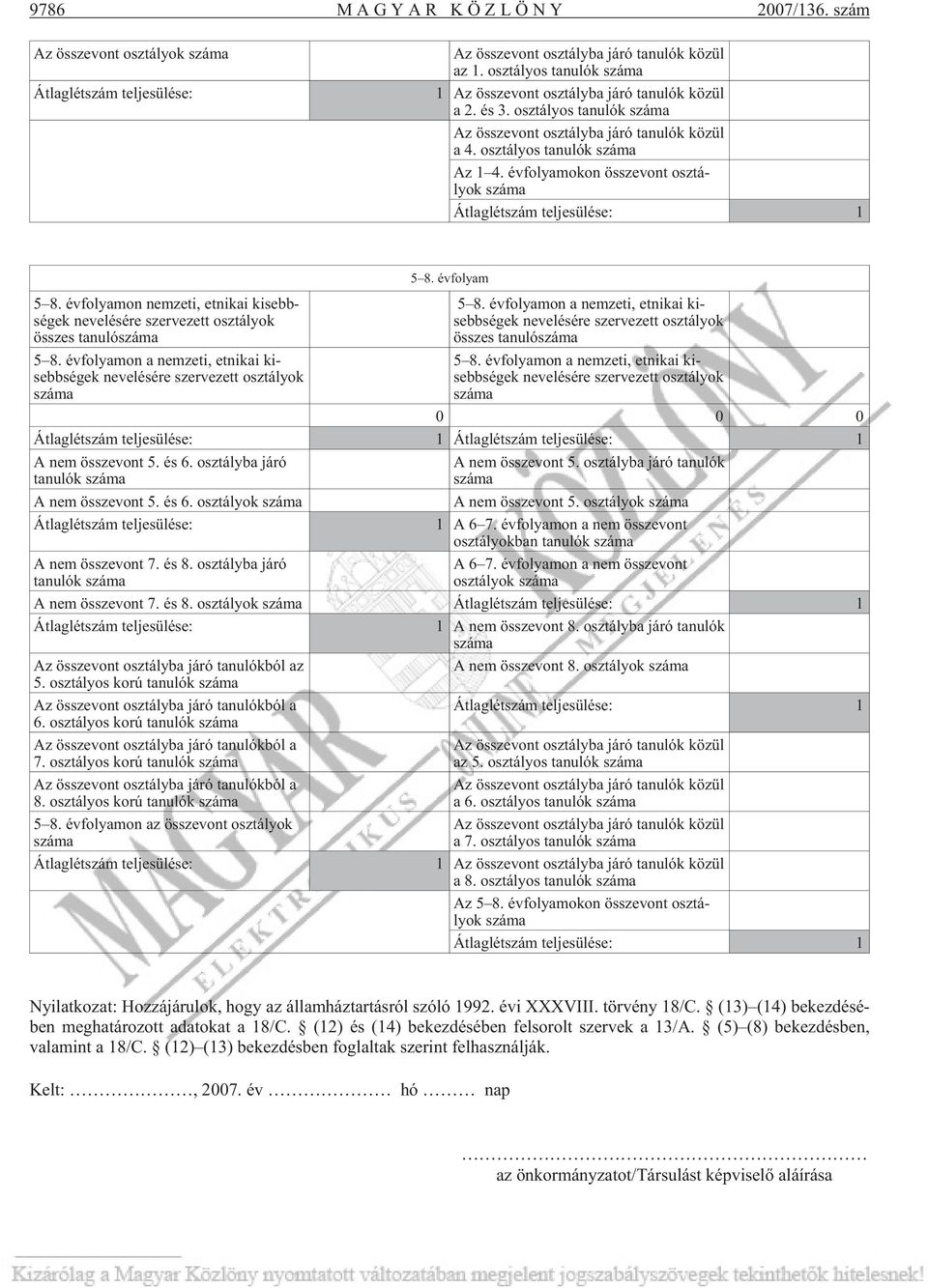 osz tá lyos ta nu lók szá ma Az 1 4. év fo lya mo kon össze vont osz tá - lyok szá ma Átlaglétszám teljesülése: 1 5 8.