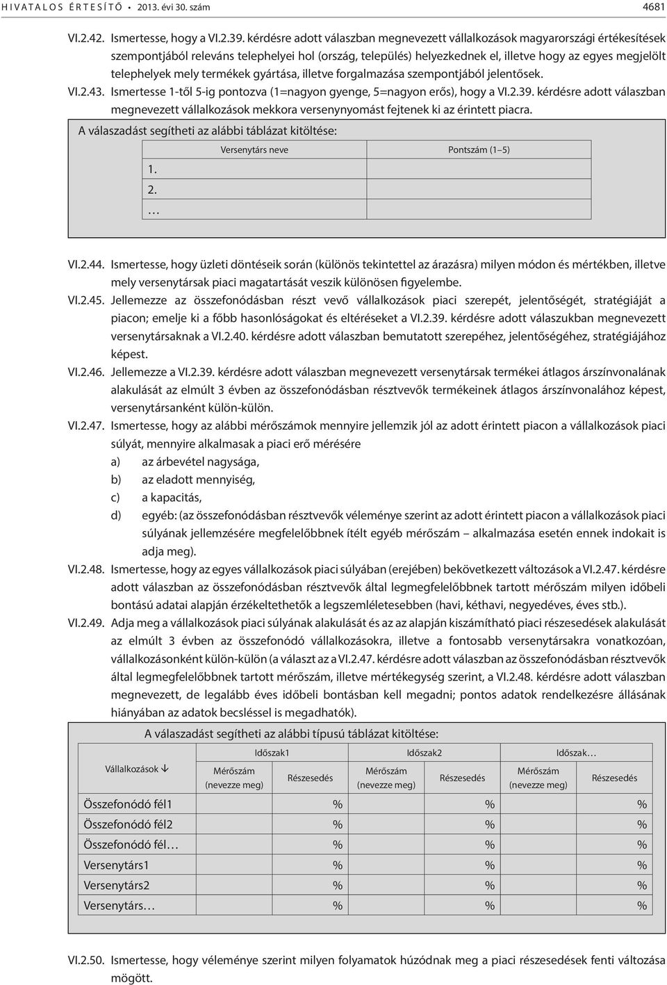 mely termékek gyártása, illetve forgalmazása szempontjából jelentősek. VI.2.43. Ismertesse 1-től 5-ig pontozva (1=nagyon gyenge, 5=nagyon erős), hogy a VI.2.39.
