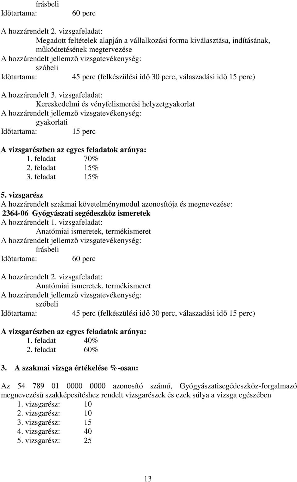 (felkészülési idő 30 perc, válaszadási idő 15 perc) hozzárendelt 3.