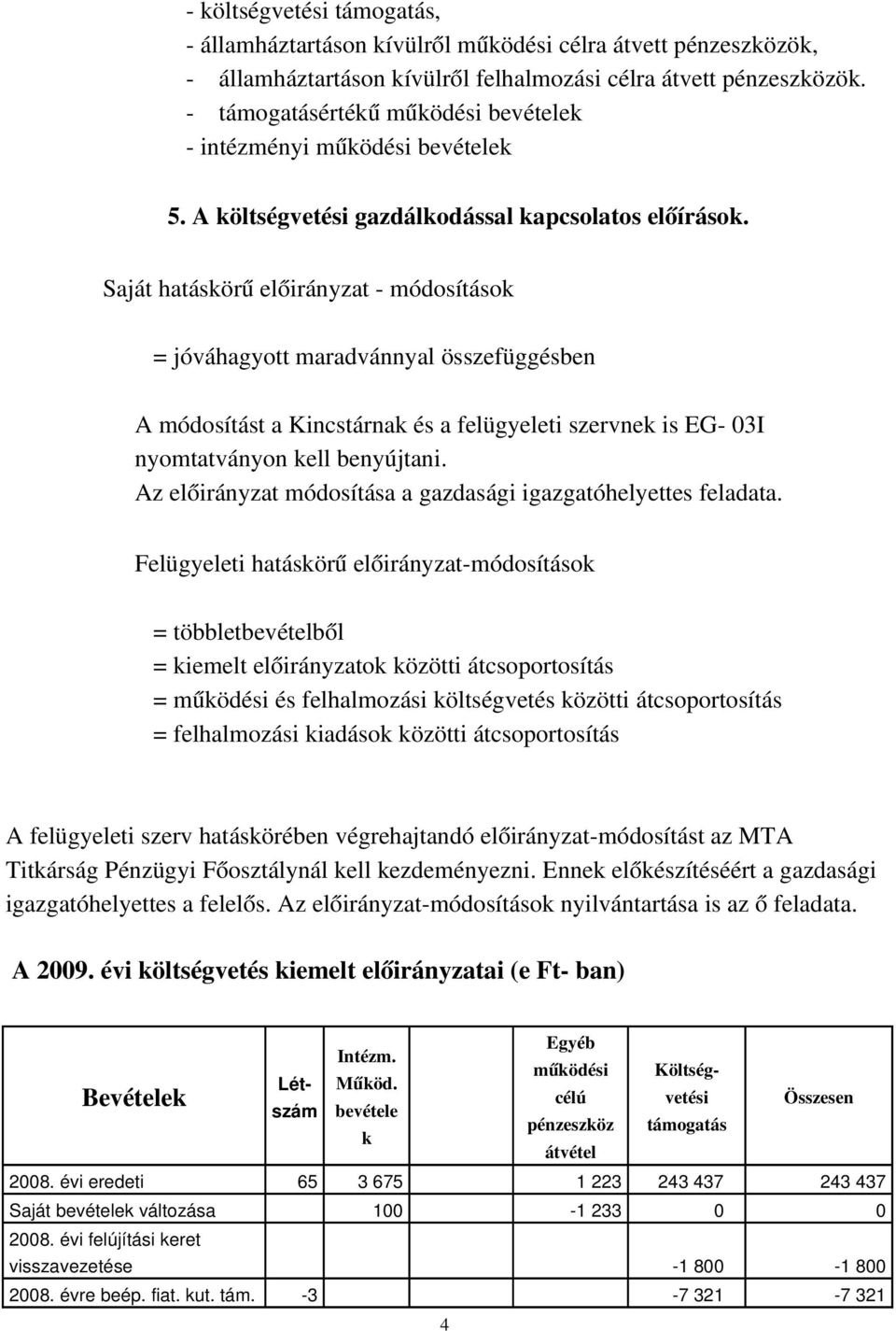 Saját hatáskörű előirányzat módosítások = jóváhagyott maradvánnyal összefüggésben A módosítást a Kincstárnak és a felügyeleti szervnek is EG 03I nyomtatványon kell benyújtani.