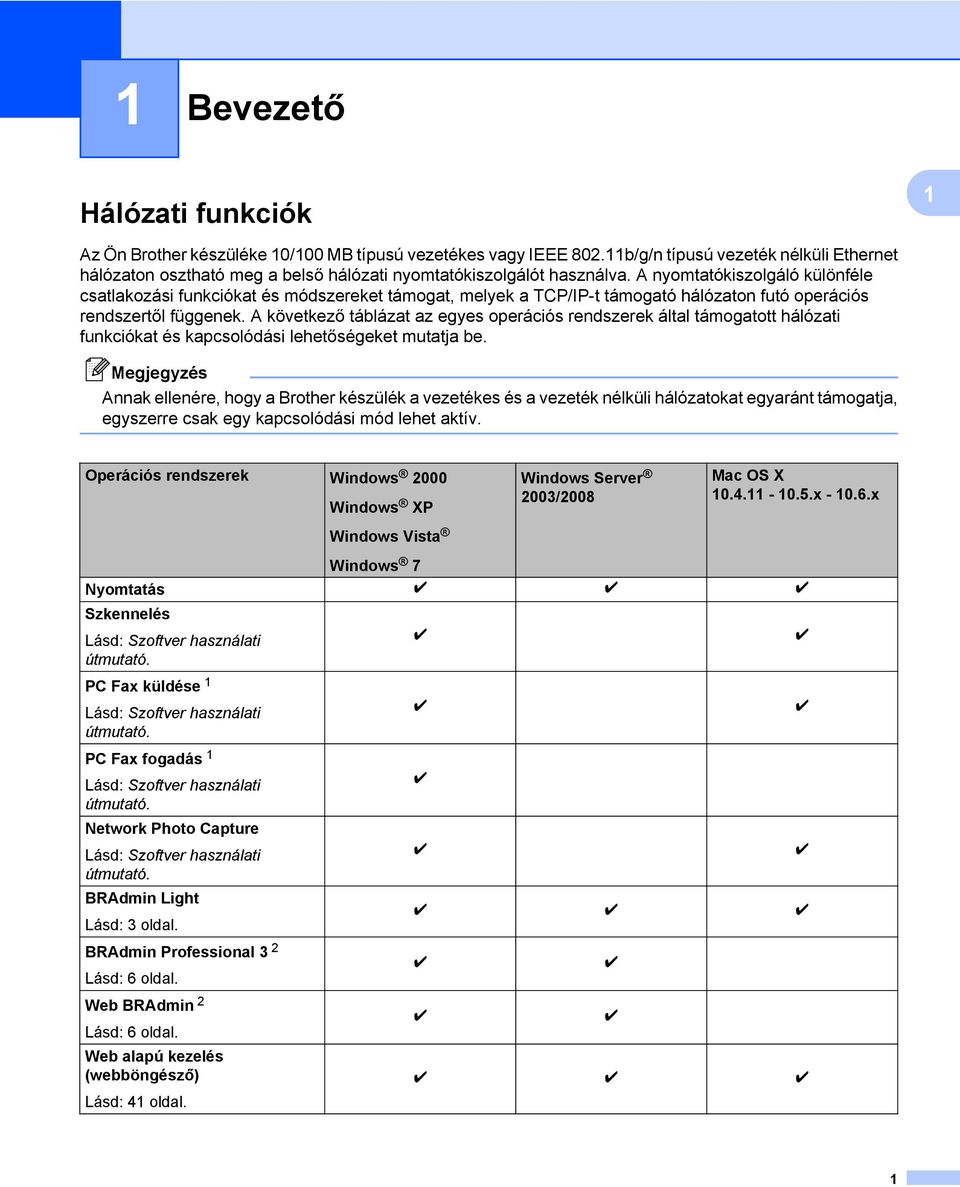 A nyomtatókiszolgáló különféle csatlakozási funkciókat és módszereket támogat, melyek a TCP/IP-t támogató hálózaton futó operációs rendszertől függenek.