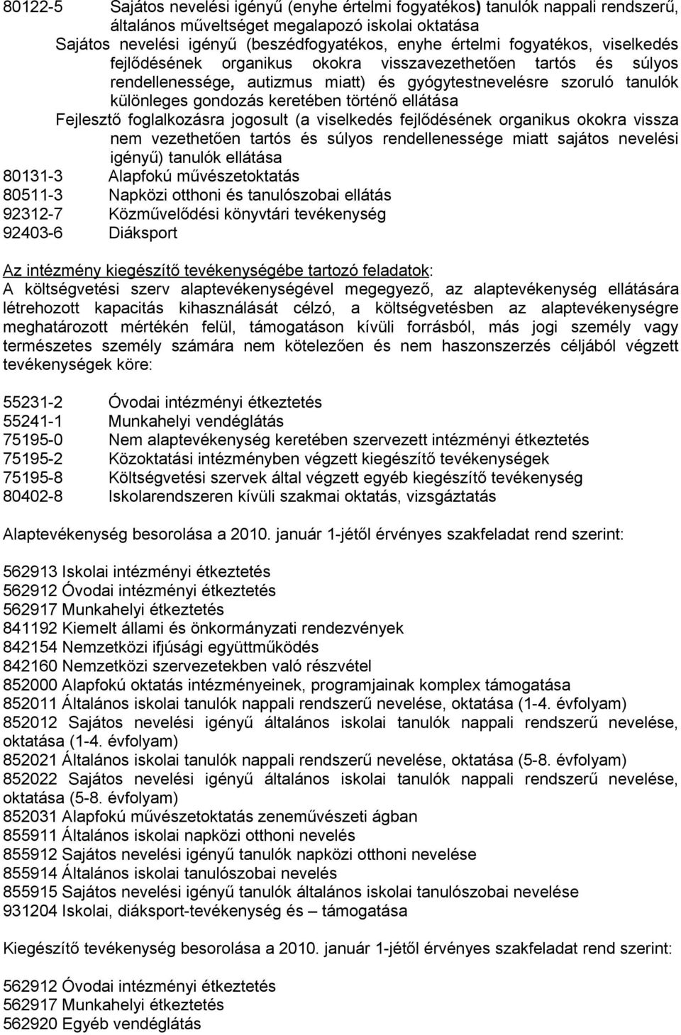 ellátása Fejlesztő foglalkozásra jogosult (a viselkedés fejlődésének organikus okokra vissza nem vezethetően tartós és súlyos rendellenessége miatt sajátos nevelési igényű) tanulók ellátása 80131-3