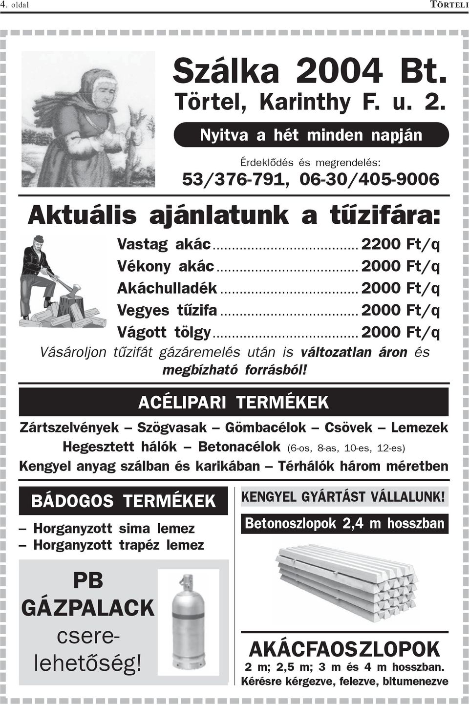 ACÉLIPARI TERMÉKEK Zártszelvények Szögvasak Gömbacélok Csövek Lemezek Hegesztett hálók Betonacélok (6-os, 8-as, 10-es, 12-es) Kengyel anyag szálban és karikában Térhálók három méretben BÁDOGOS