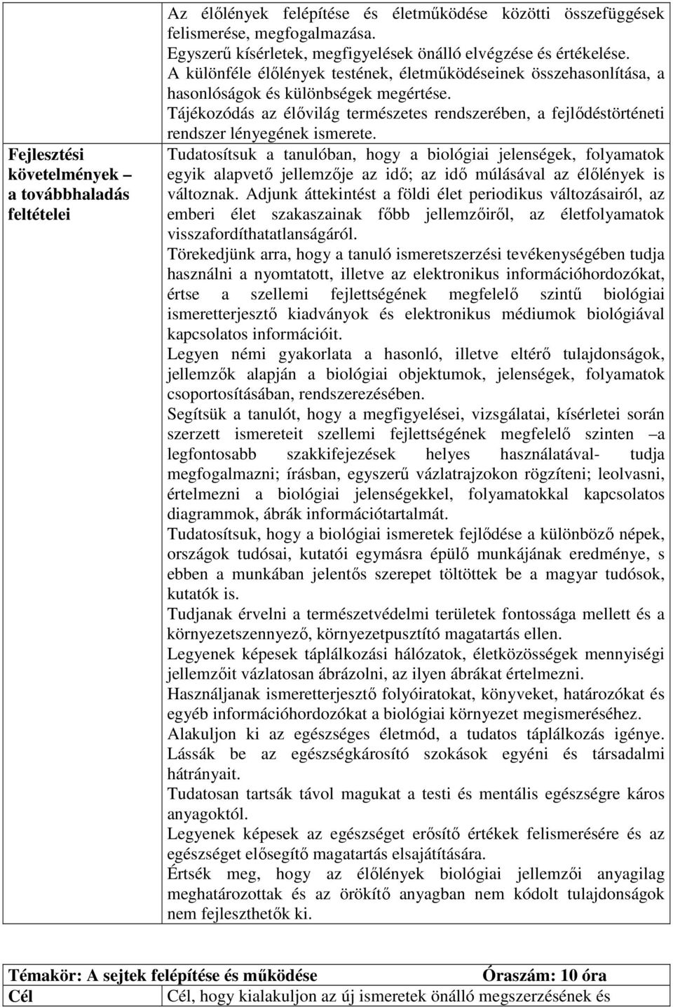 Tájékozódás az élıvilág természetes rendszerében, a fejlıdéstörténeti rendszer lényegének ismerete.