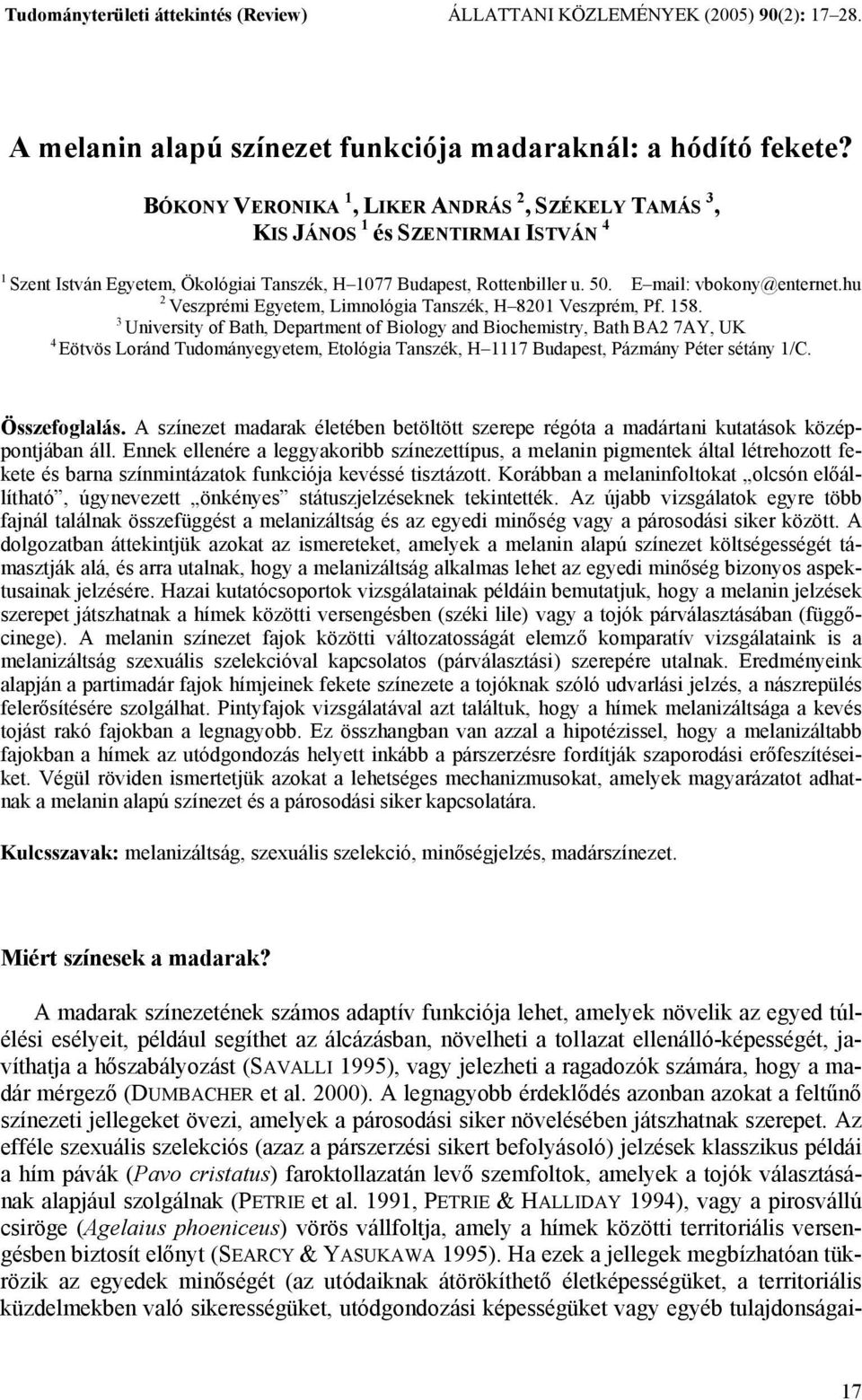 hu 2 Veszprémi Egyetem, Limnológia Tanszék, H 8201 Veszprém, Pf. 158.