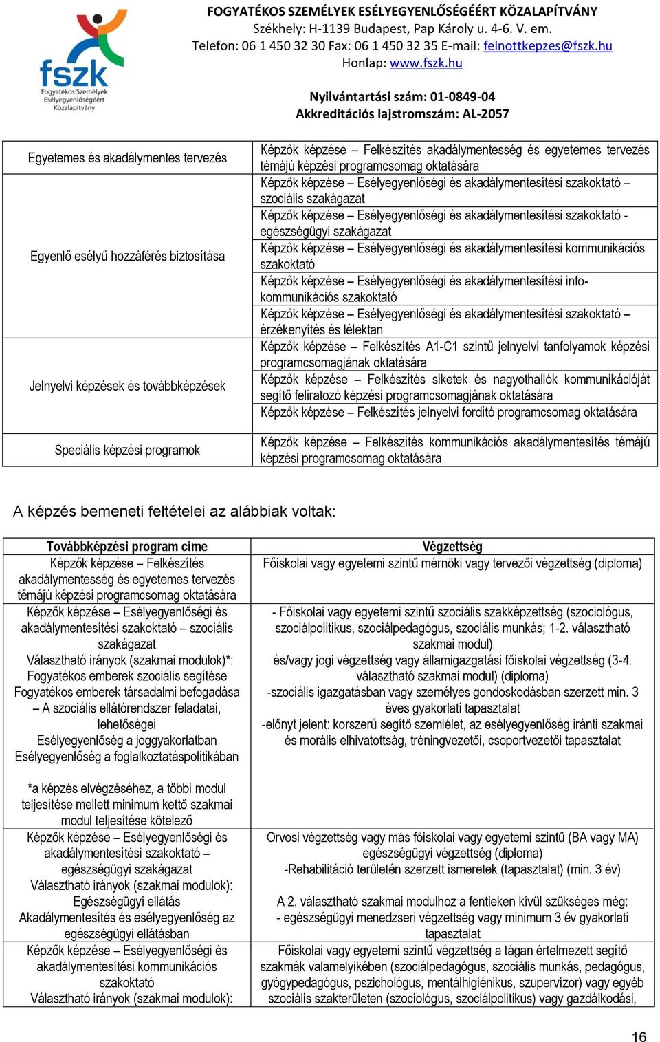 - egészségügyi szakágazat Képzők képzése Esélyegyenlőségi és akadálymentesítési kommunikációs szakoktató Képzők képzése Esélyegyenlőségi és akadálymentesítési infokommunikációs szakoktató Képzők