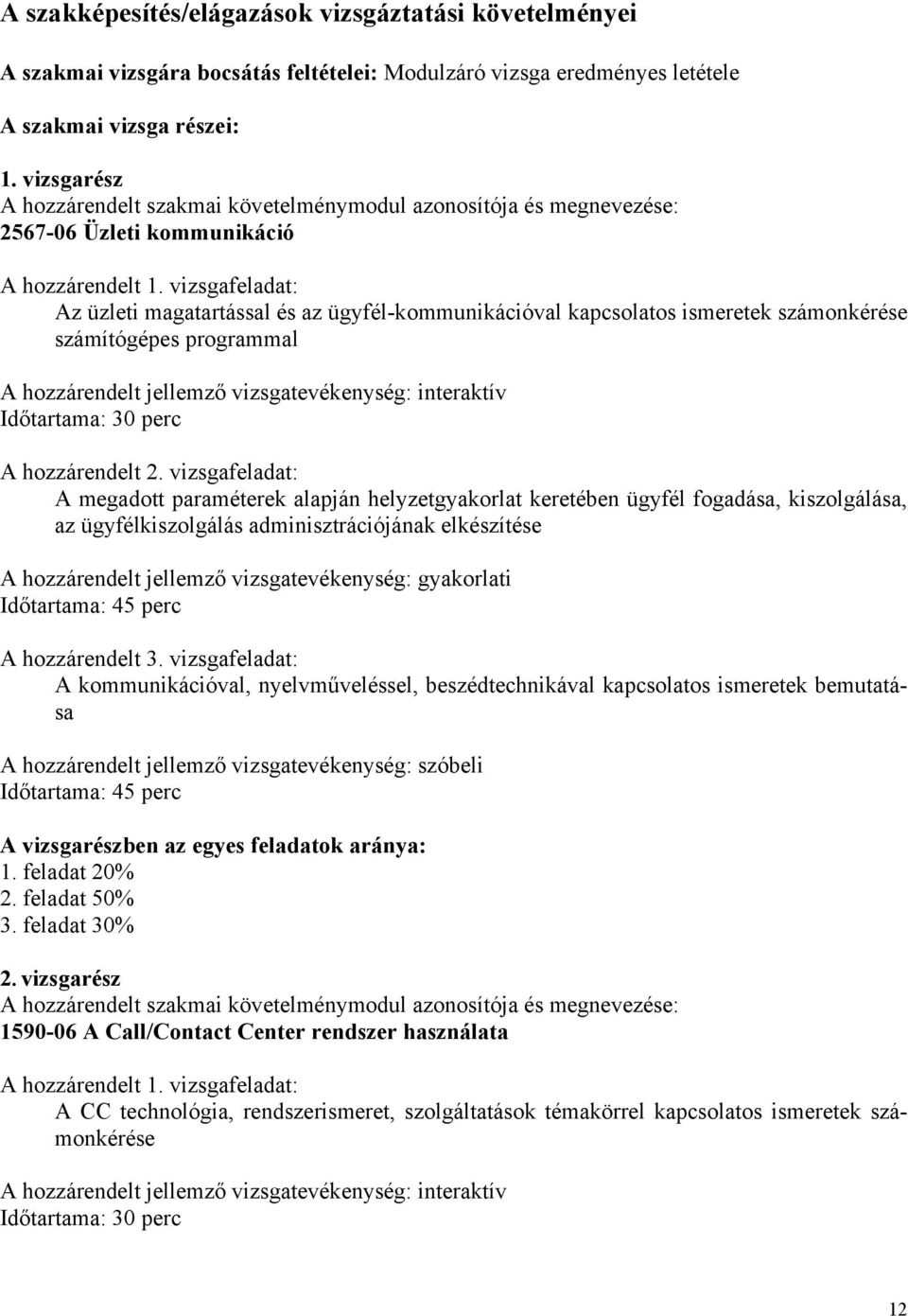 vizsgafeladat: Az üzleti magatartással és az ügyfél-kommunikációval kapcsolatos ismeretek számonkérése számítógépes programmal A hozzárendelt jellemző vizsgatevékenység: interaktív Időtartama: 30