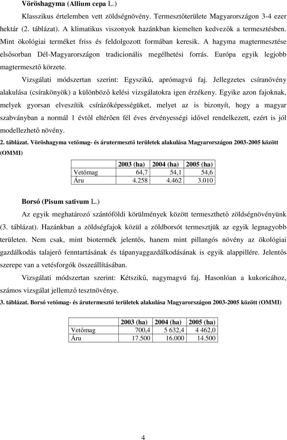 A hagyma magtermesztése elsősorban Dél-Magyarországon tradicionális megélhetési forrás. Európa egyik legjobb magtermesztő körzete. Vizsgálati módszertan szerint: Egyszikű, aprómagvú faj.