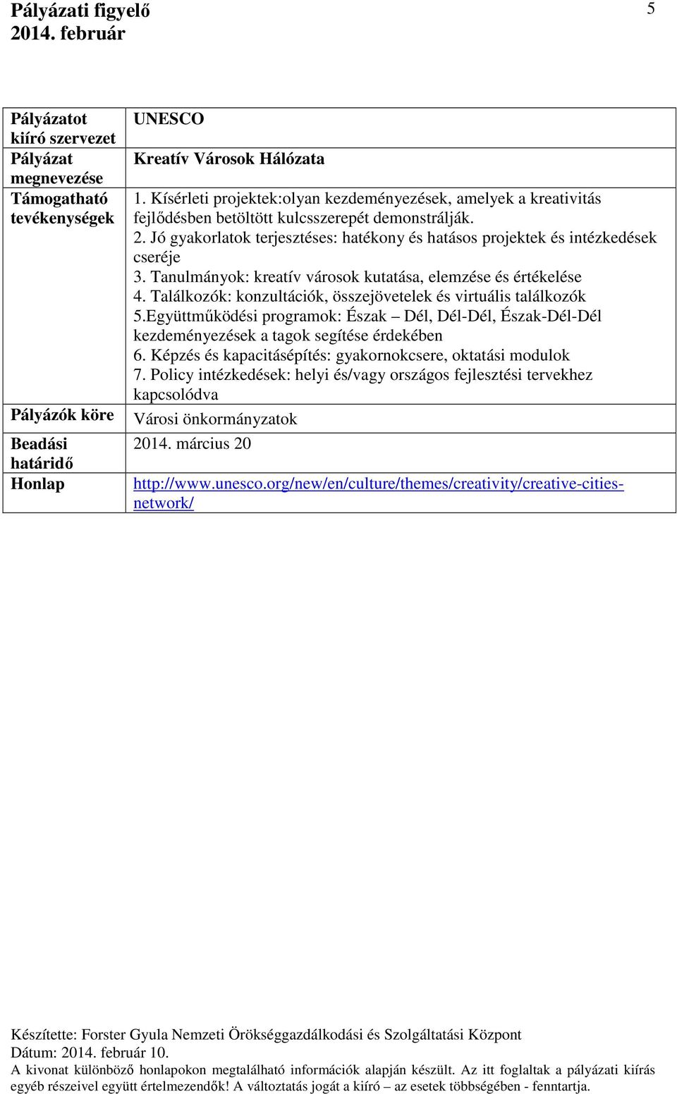 Találkozók: konzultációk, összejövetelek és virtuális találkozók 5.Együttműködési programok: Észak Dél, Dél-Dél, Észak-Dél-Dél kezdeményezések a tagok segítése érdekében 6.