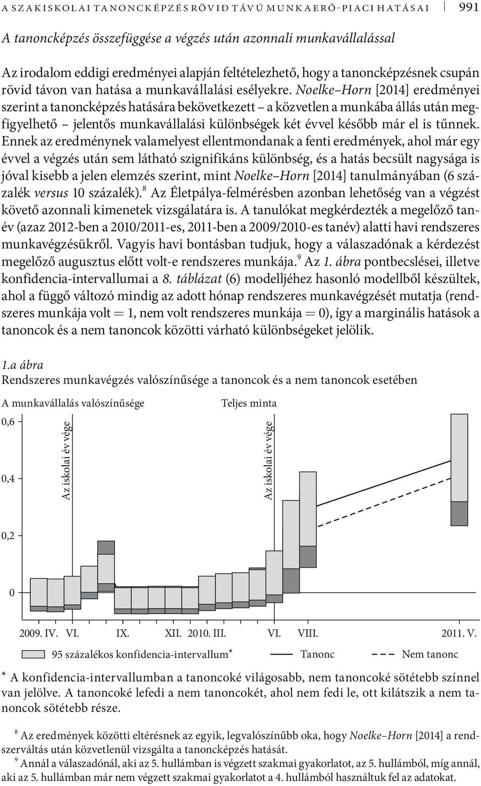 Noelke Horn [214] eredményei szerint a tanoncképzés hatására bekövetkezett a közvetlen a munkába állás után megfigyelhető jelentős munkavállalási különbségek két évvel később már el is tűnnek.