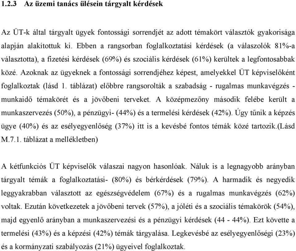 Azoknak az ügyeknek a fontossági sorrendjéhez képest, amelyekkel ÜT képviselőként foglalkoztak (lásd 1.