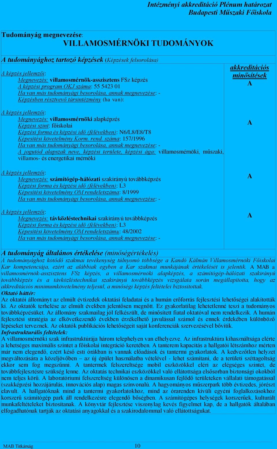 Képzési forma és képzési idő (félévekben): N6/L8/E8/T8 Képesítési követelmény Korm. rend.