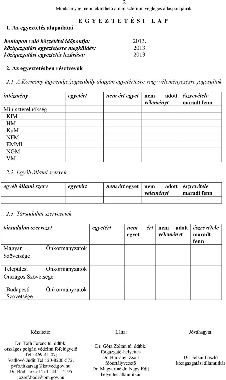 észrevétele maradt fenn 2.2. Egyéb állami szervek egyéb állami szerv egyetért nem ért egyet nem adott véleményt észrevétele maradt fenn 2.3.