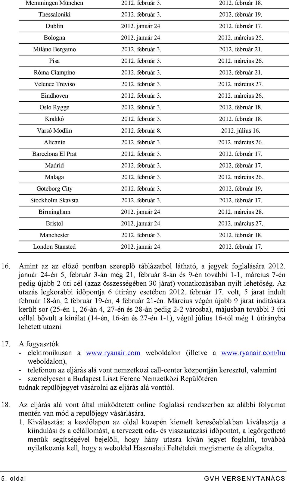 Eindhoven 2012. február 3. 2012. március 26. Oslo Rygge 2012. február 3. 2012. február 18. Krakkó 2012. február 3. 2012. február 18. Varsó Modlin 2012. február 8. 2012. július 16. Alicante 2012.