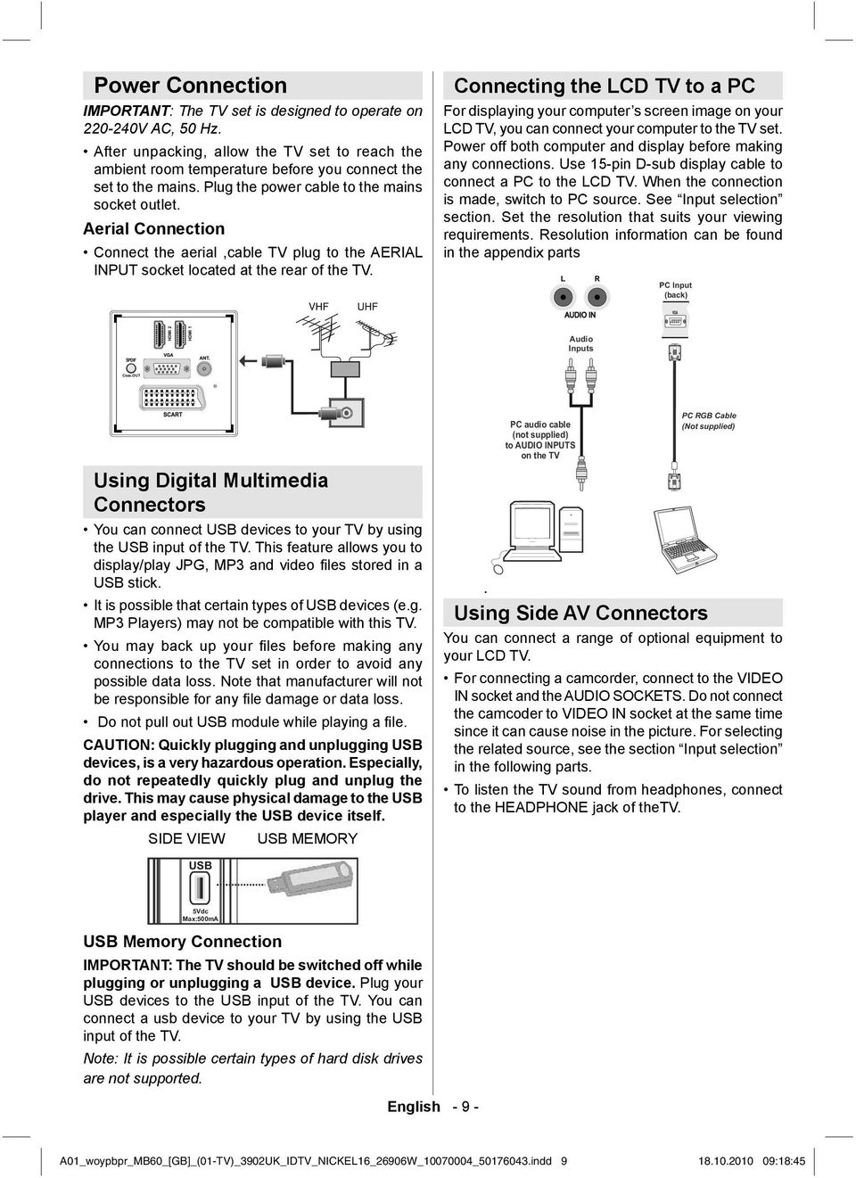 Connecting the LCD TV to a PC For displaying your computer s screen image on your LCD TV, you can connect your computer to the TV set.