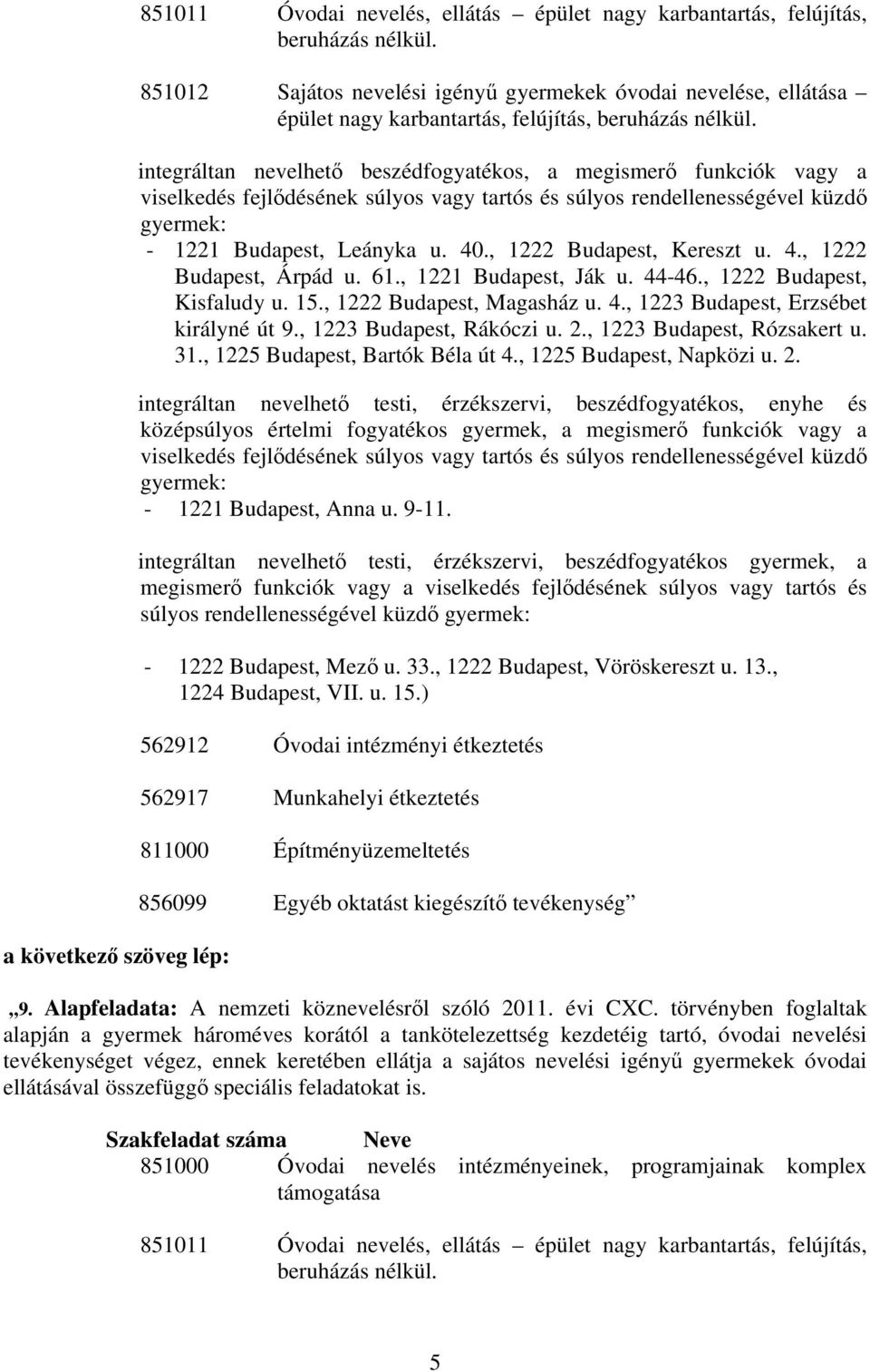 integráltan nevelhető beszédfogyatékos, a megismerő funkciók vagy a viselkedés fejlődésének súlyos vagy tartós és súlyos rendellenességével küzdő gyermek: - 1221 Budapest, Leányka u. 40.