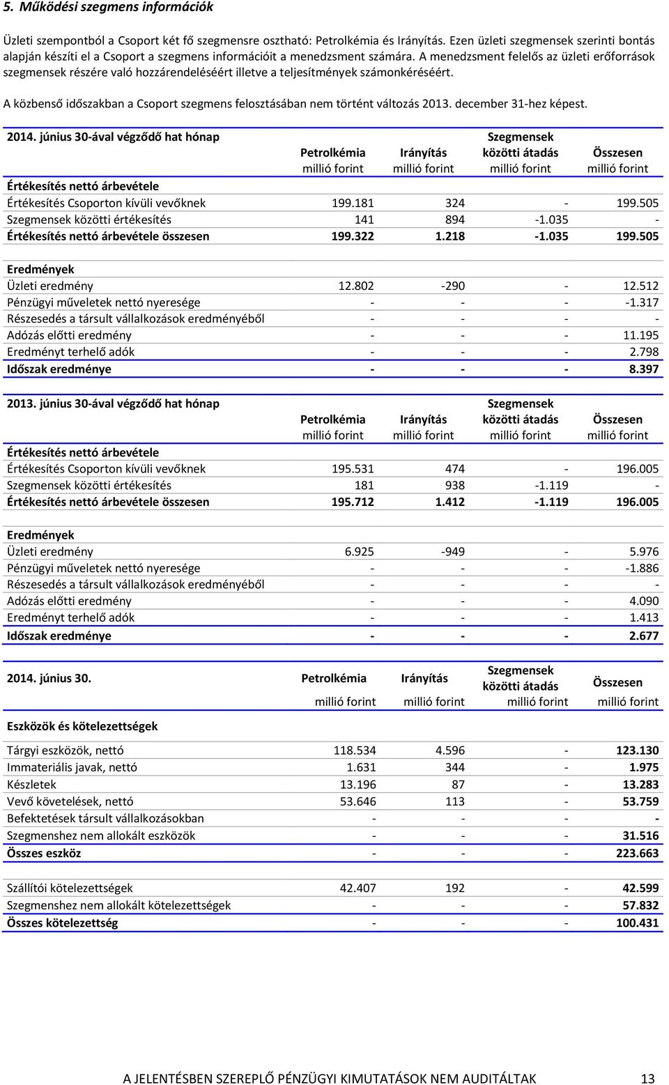 A menedzsment felelős az üzleti erőforrások szegmensek részére való hozzárendeléséért illetve a teljesítmények számonkéréséért.