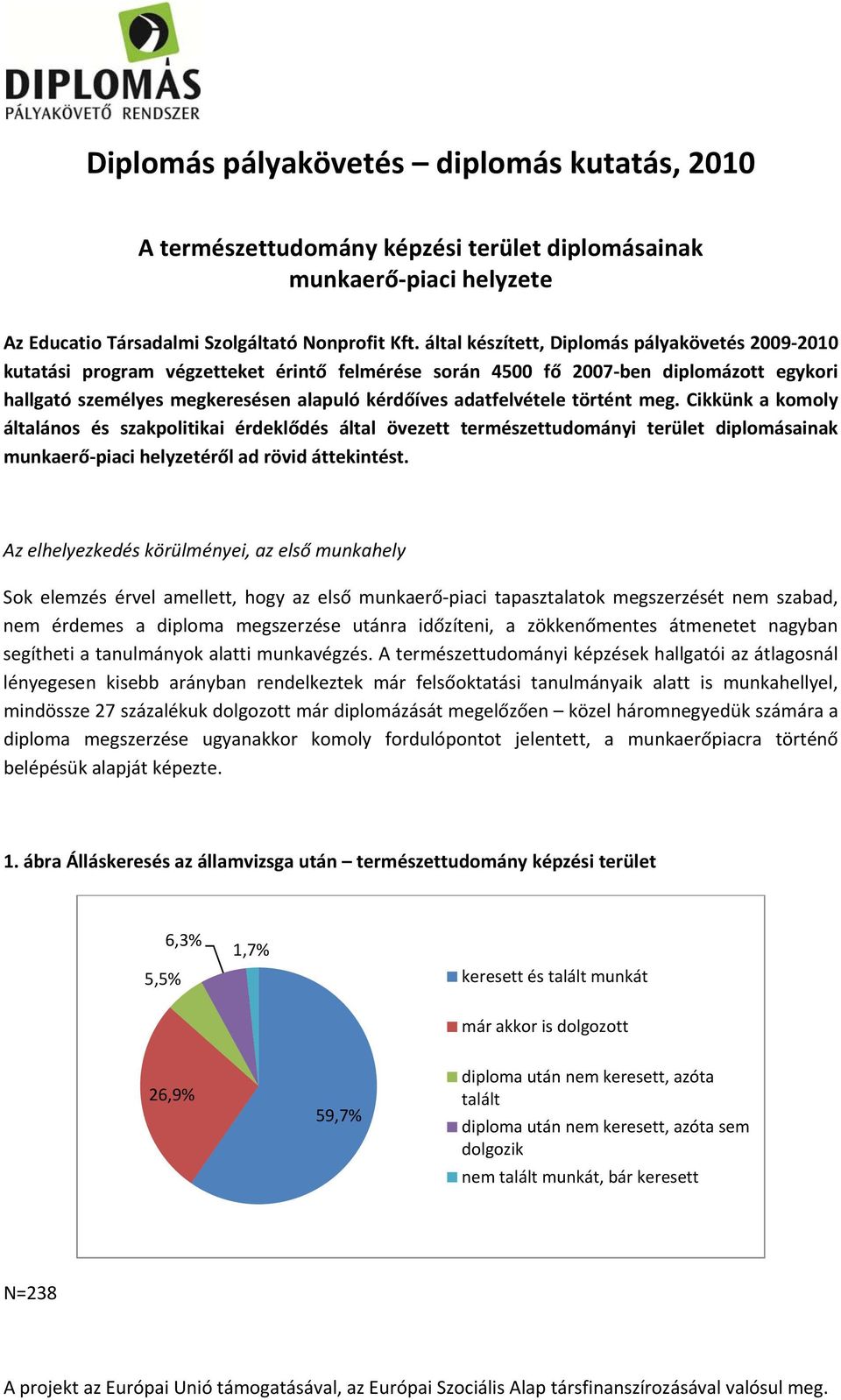 adatfelvétele történt meg. Cikkünk a komoly általános és szakpolitikai érdeklődés által övezett természettudományi terület diplomásainak munkaerő piaci helyzetéről ad rövid áttekintést.