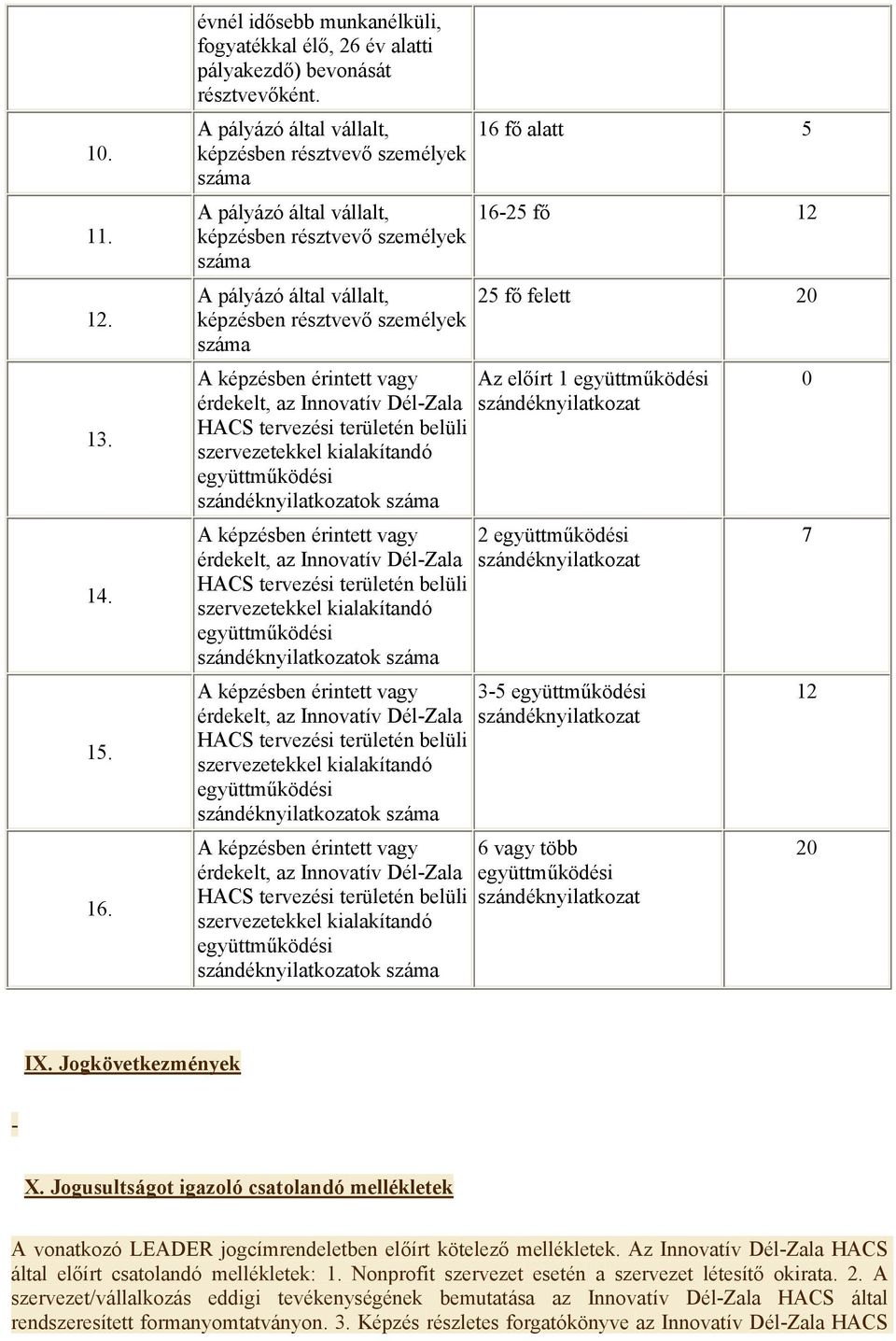 Jogusultságot igazoló csatolandó mellékletek A vonatkozó LEADER jogcímrendeletben előírt kötelező mellékletek.