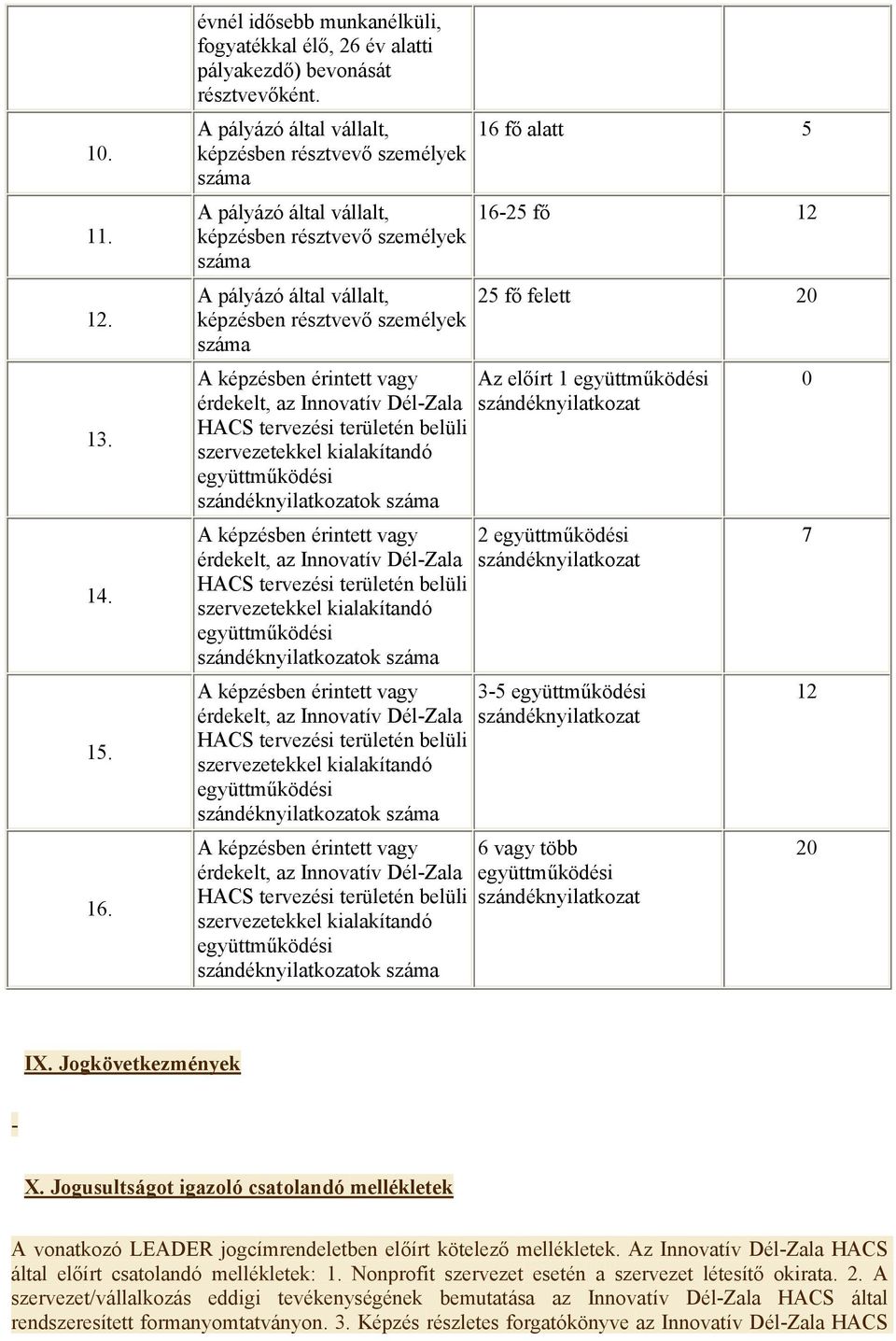 Jogusultságot igazoló csatolandó mellékletek A vonatkozó LEADER jogcímrendeletben előírt kötelező mellékletek.