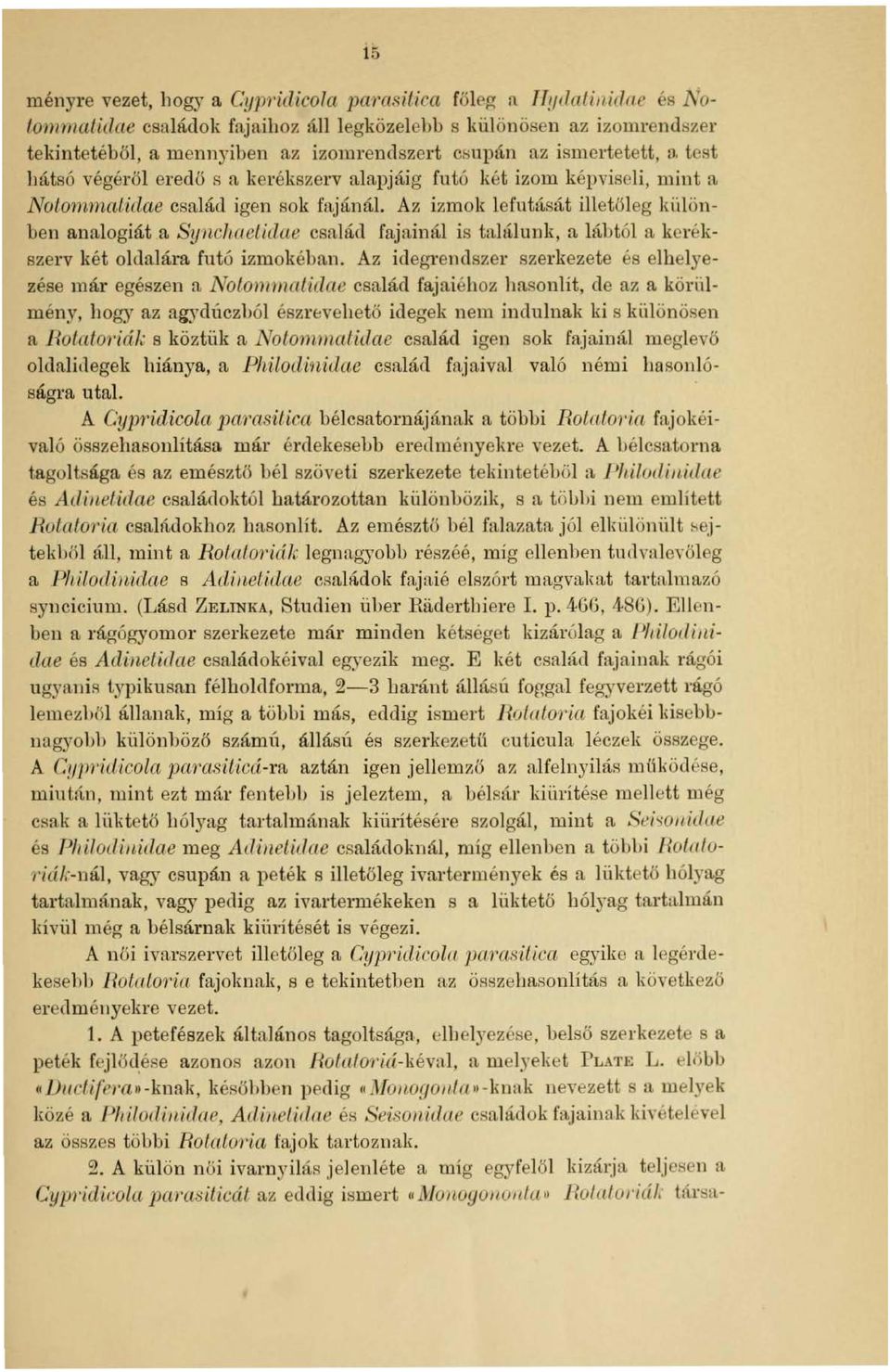 test ere d ő s a kerékszerv alapjáig futó két izom képviseli, m int a Nolormnalülae család igen sok fajánál Az izm ok lefutását illető l eg külön ben analogiát a Synclwclidae család faj ainál is