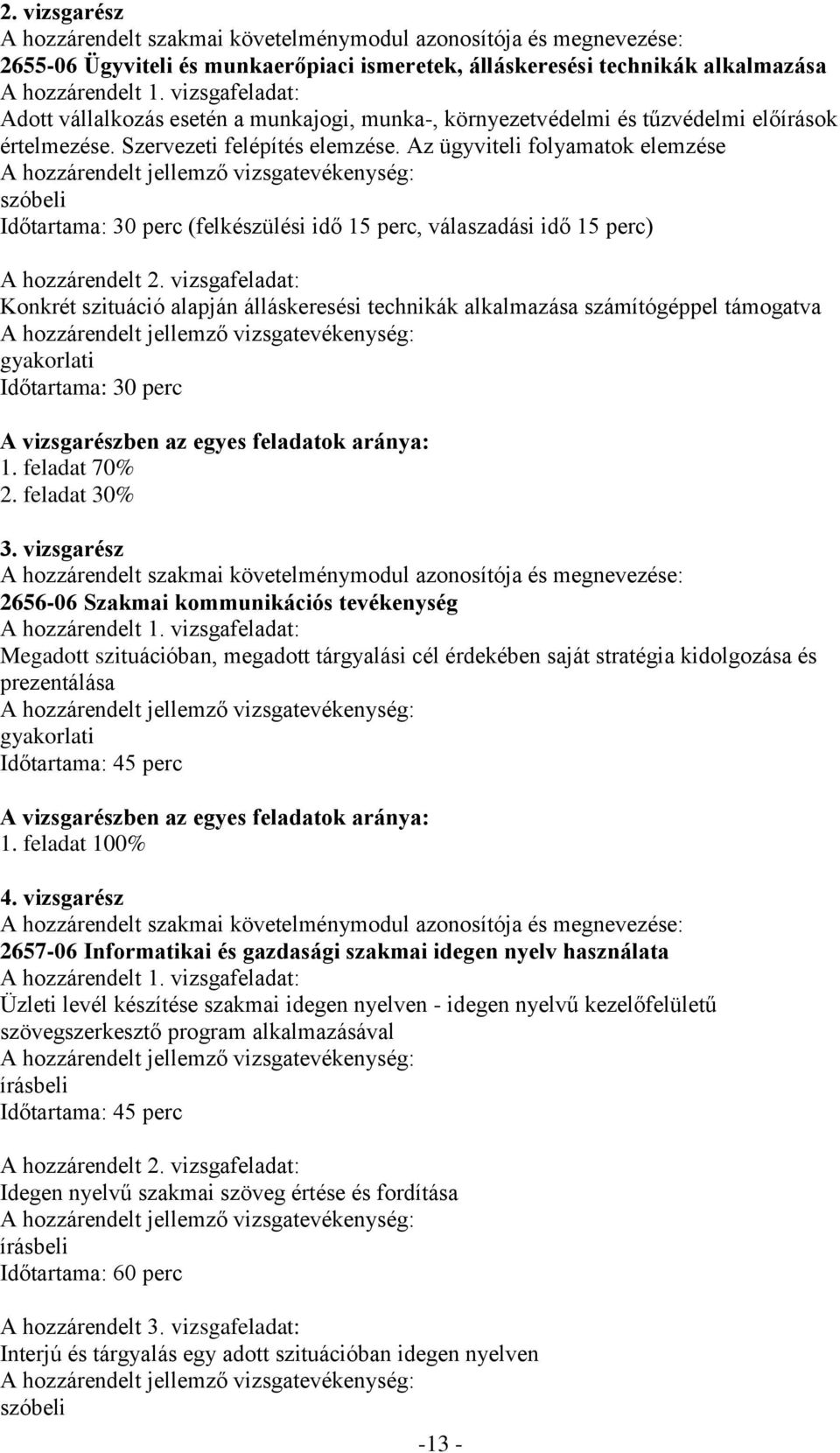 Az ügyviteli folyamatok elemzése szóbeli Időtartama: 30 perc (felkészülési idő 15 perc, válaszadási idő 15 perc) A hozzárendelt 2.