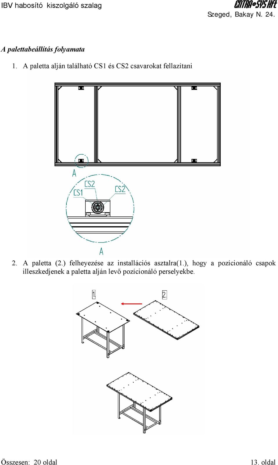 A paletta alján található CS1 és CS2 csavarokat fellazítani 2. A paletta (2.